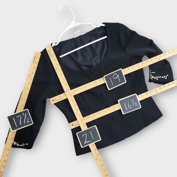 Drapers and Damons Blazer Womens Size 10  Black Cropped Embroidered Fitted - Picture 4 of 11